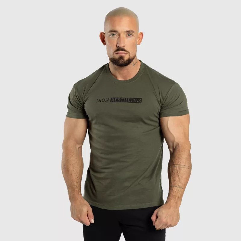Pánské fitness tričko Iron Aesthetics Gym, vojenská zelená-5