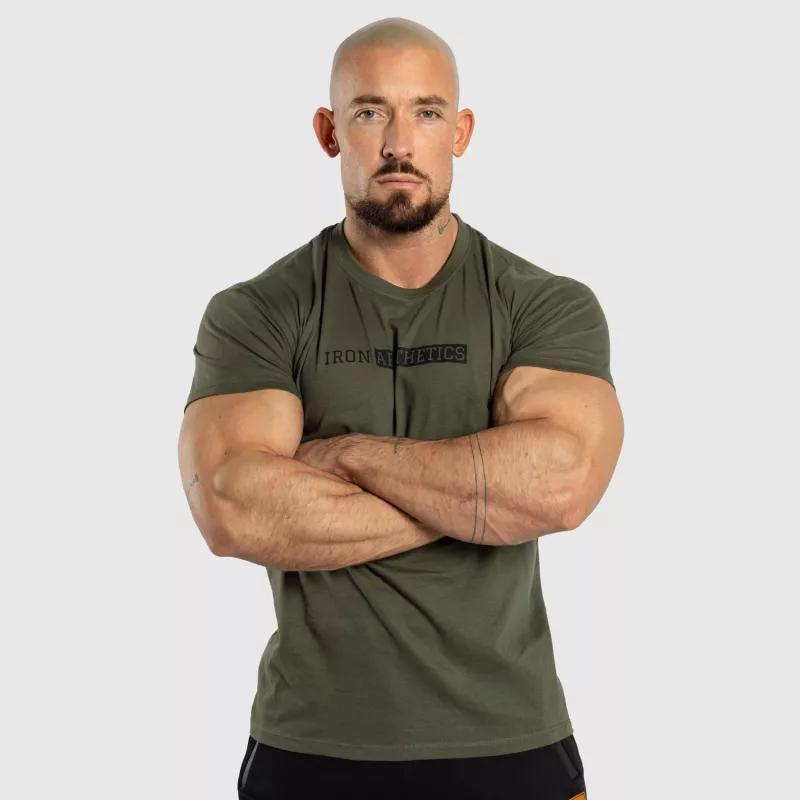 Pánské fitness tričko Iron Aesthetics Gym, vojenská zelená-2
